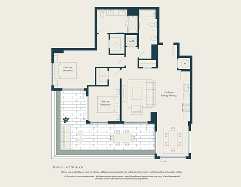 Floor plan for 2 beds, 2 baths, 1129 sqft